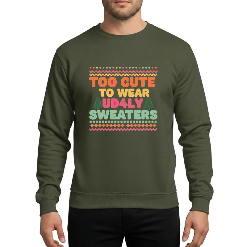 Holiday Enthusiasts' Retro 'Too Cute' Orange Pink Green Teal Festive Geometric Anti-Ugly Sweater Design Sweatshirt - 1