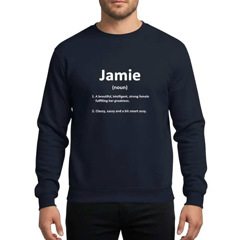 Women's Jamie Name Definition Bold White Sans-Serif Text Black Panel Funny Dictionary Style Sweatshirt - 1