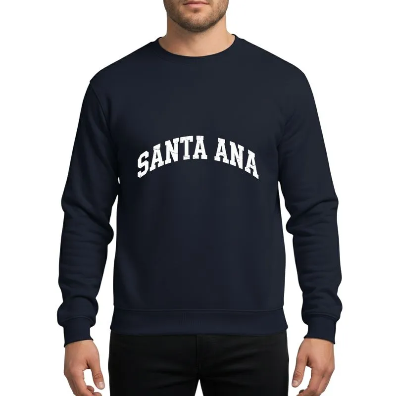 Vintage Style Enthusiasts White Bold Arched SANTA ANA Block Letters Worn Screen Print Texture Sweatshirt - 1