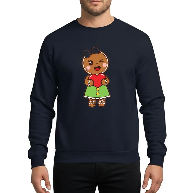 Couples' Whimsical Gingerbread Girl Winking Heart Fuchsia Pink Lime Green Festive Design Sweatshirt - 1