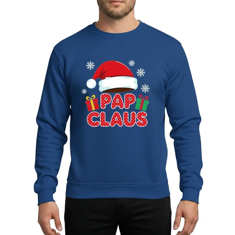 Grandfathers' Festive Red Polka Dot 'PAP CLAUS' with Santa Hat, White Snowflakes, & Christmas Gifts Sweatshirt - 1