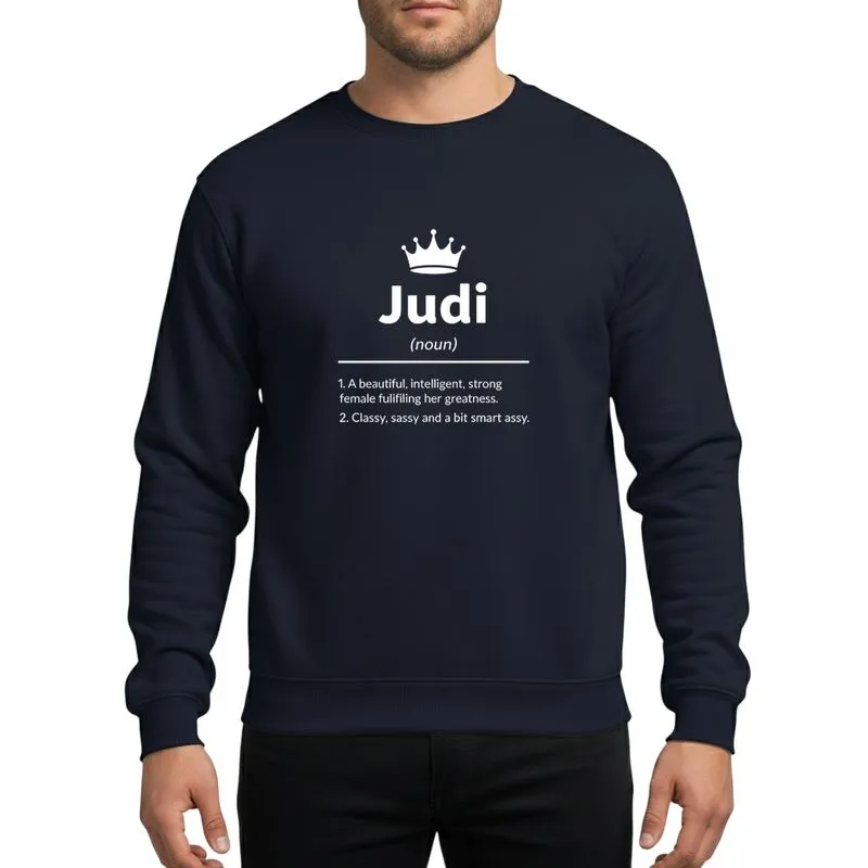 Women's White Empowering Crown Judi Name Definition Dictionary Style Graphic Sweatshirt - 1