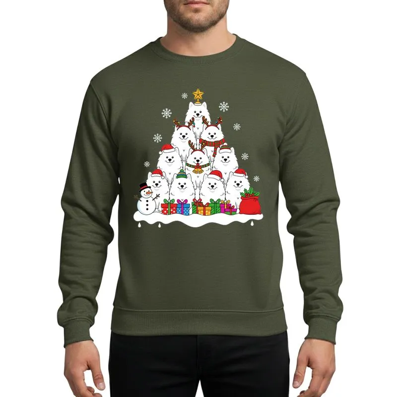 Samoyed Lovers' Eleven White Samoyed Dog Christmas Tree Festive Hats Colorful Gifts Snowman Design Sweatshirt - 1