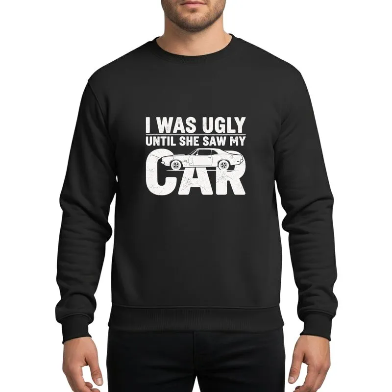 Car Enthusiasts' White Distressed Muscle Car Typographic Humor Design Sweatshirt - 1