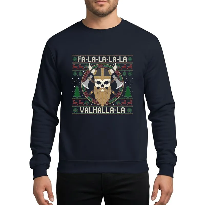 Viking & Norse Mythology Fans' Festive Ugly Christmas Pixel Art Horned Helmet Viking Skull Celtic Knot Red Green Gold Sweatshirt - 1
