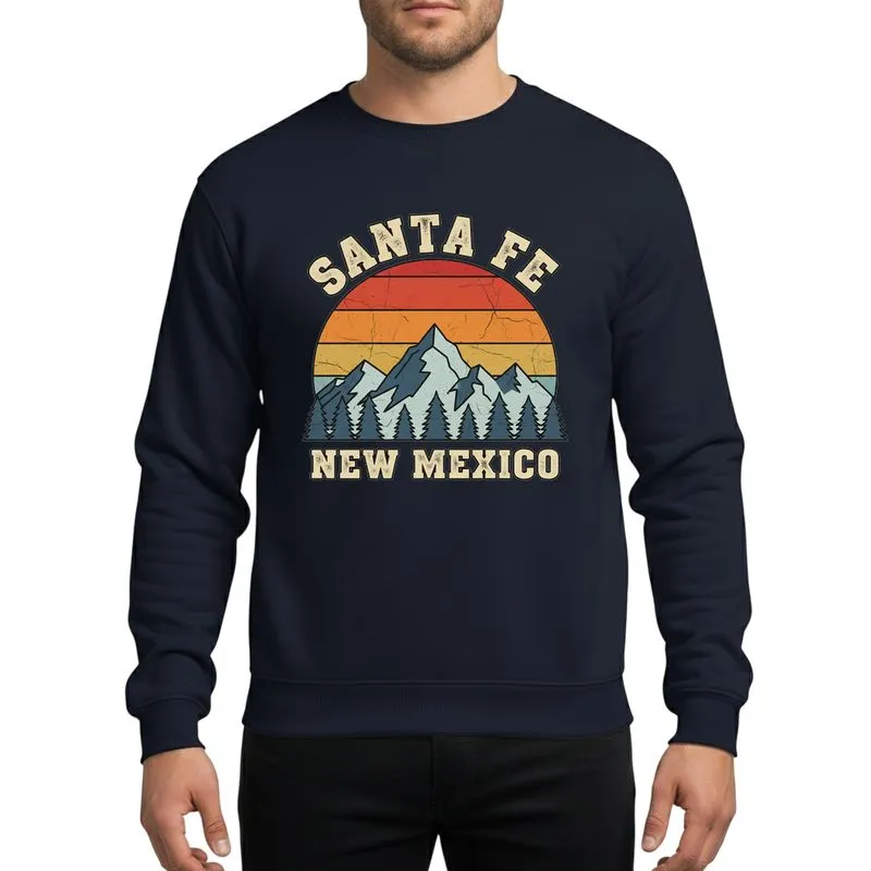 Southwestern Style Lovers' Distressed Vintage Santa Fe Desert Sunset & Mountain Peaks in Earthy Orange Blue-Grey Sweatshirt - 1