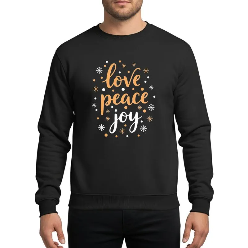 Christmas Celebrator's Golden Yellow White Script Love Peace Joy Whimsical Snowflakes Stars Sweatshirt - 1