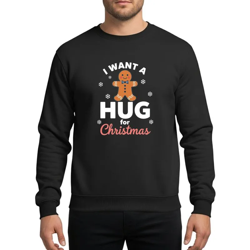 Holiday Enthusiasts' Cheerful Gingerbread Man Dark Blue Bow Tie White Icing Pink Coral Christmas Script Sweatshirt - 1