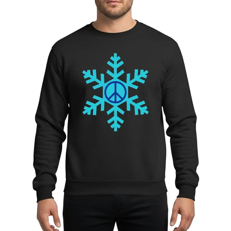 Peace Symbol Enthusiasts' Vibrant Cyan Geometric Snowflake Retro Winter Motif Sweatshirt - 1