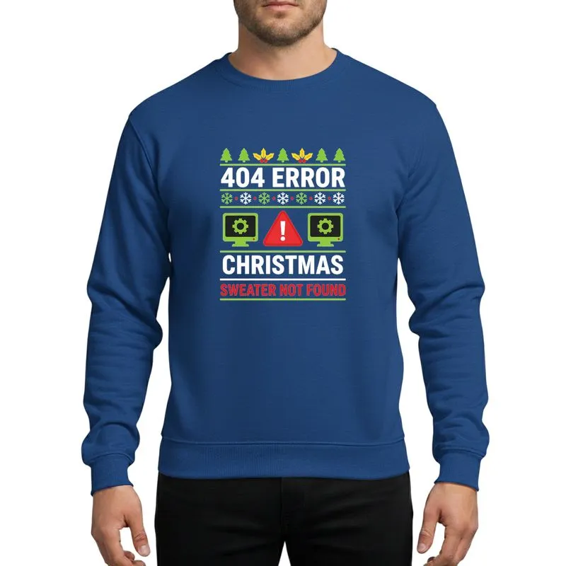 Humor-Loving Holiday Fans Vibrant Green Red Yellow 404 Error Tech Warning Christmas Tree Holly Snowflake Motif Sweatshirt - 1