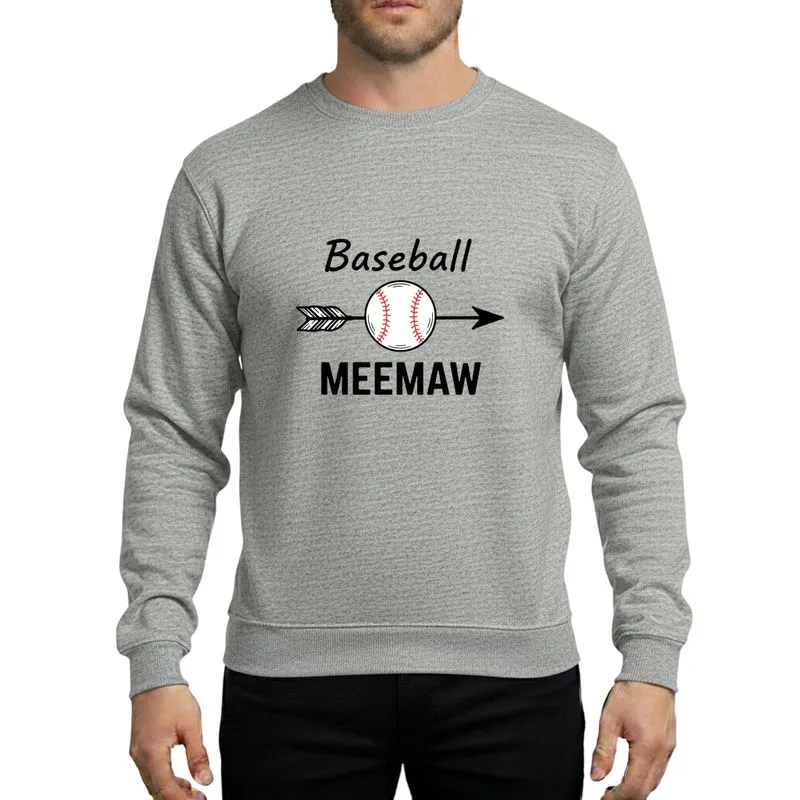 Meemaw Baseball Fans Black Script Baseball White Ball Red Stitching Feathered Arrow Distressed MEEMAW Graphic Sweatshirt - 1