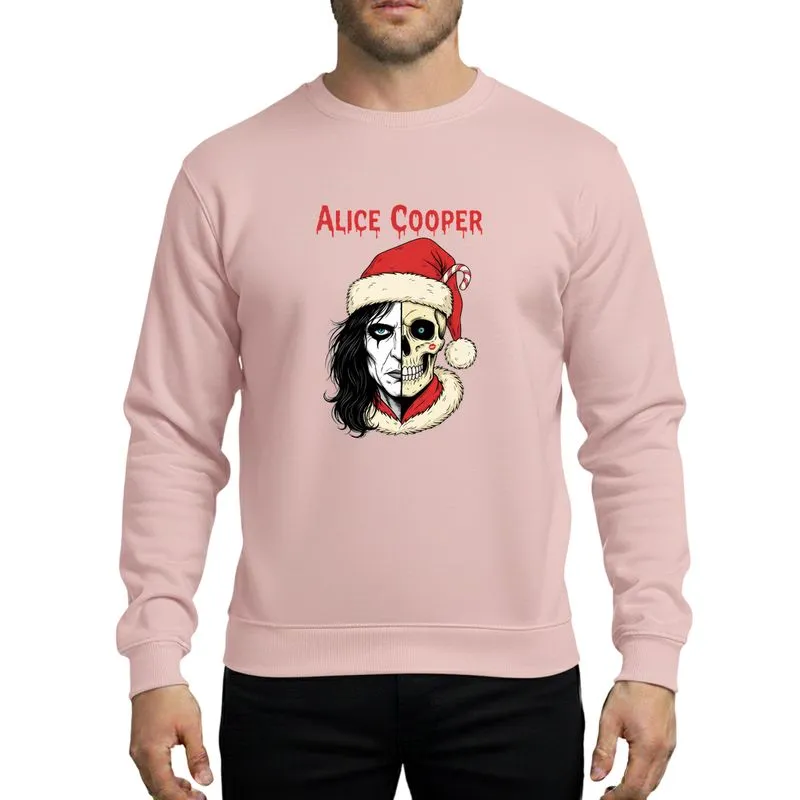 Horror Rock Fans Half-Skeletal Santa Iconic Makeup Red Green Black Holiday Illustration Sweatshirt - 1