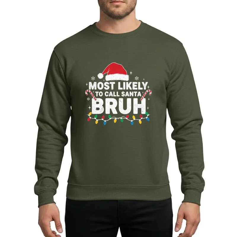 Holiday Enthusiasts' Distressed Magenta Festive Typography featuring Santa Hat, 'BRUH' Text, Candy Canes, & Holiday Lights Sweatshirt - 1
