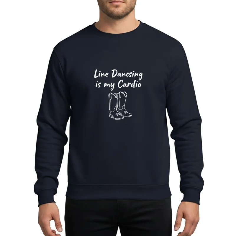 Line Dance Enthusiasts' White Handwritten Brush Script Cardio Theme Minimalist Cowboy Boots Line Art Sweatshirt - 1