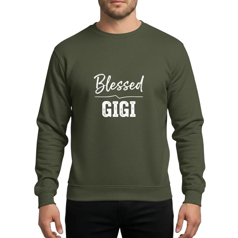 Gigi Grandmas' Blessed White Distressed Script & Bold Rustic Gigi Typography Design Sweatshirt - 1