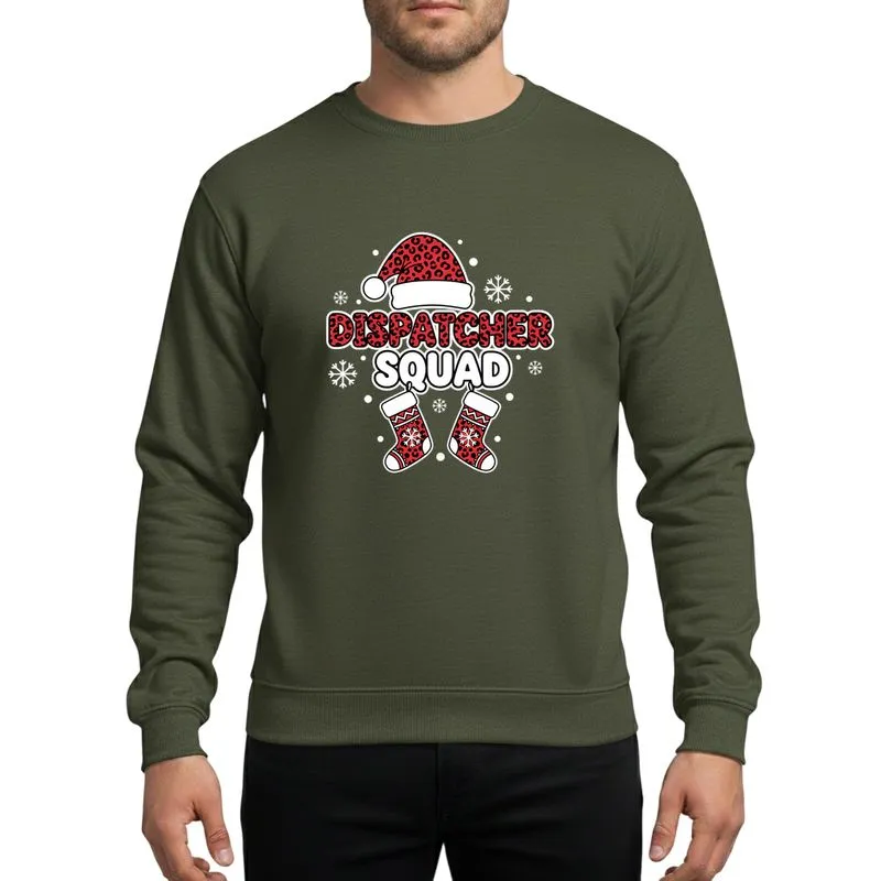 Emergency Dispatchers' Dispatcher Squad Red Black Leopard Print Santa Hat Snowflakes Sweatshirt - 1