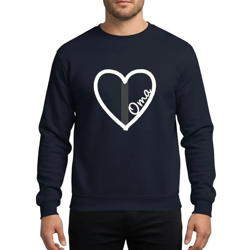 German Grandmas' Hand-Drawn White Heart Oma Script Dark Charcoal Art Sweatshirt - 1