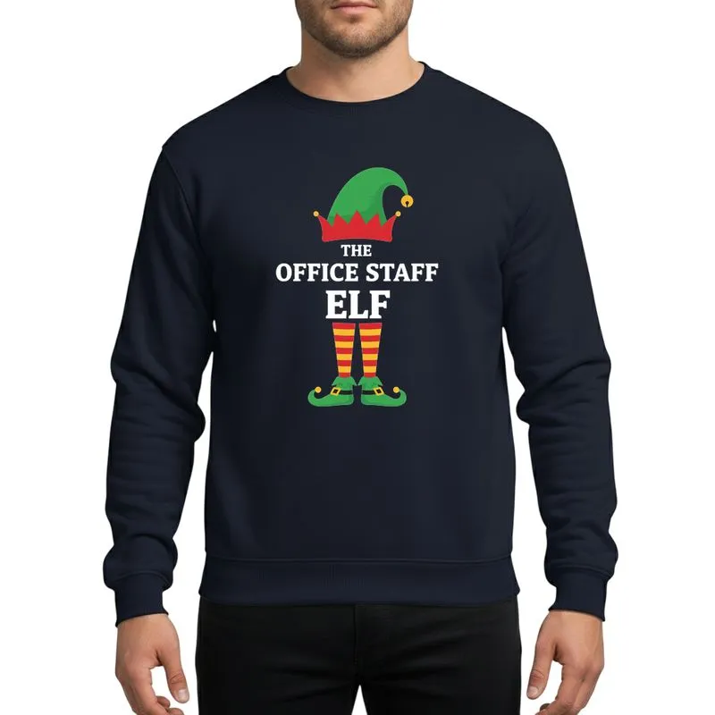 Christmas Group The Office Staff Elf Kelly Green Hat Scarlet Red Striped Legs Sweatshirt - 1