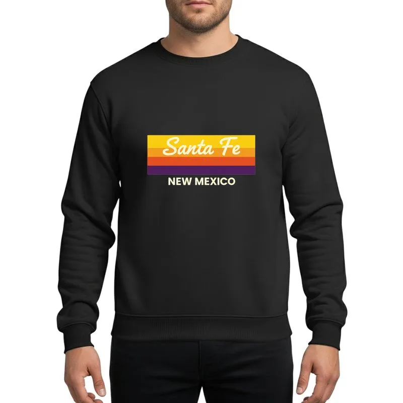New Mexico Admirers Retro 80s Golden Yellow Orange Violet Striped Santa Fe New Mexico Lettering Sweatshirt - 1