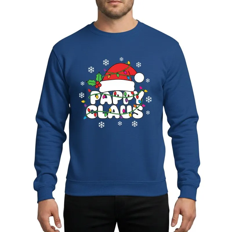 Grandpa's Vibrant Red White Green PAPPY CLAUS Text Santa Hat Christmas Lights Holly Snowflakes Holiday Outline Graphic Sweatshirt - 1