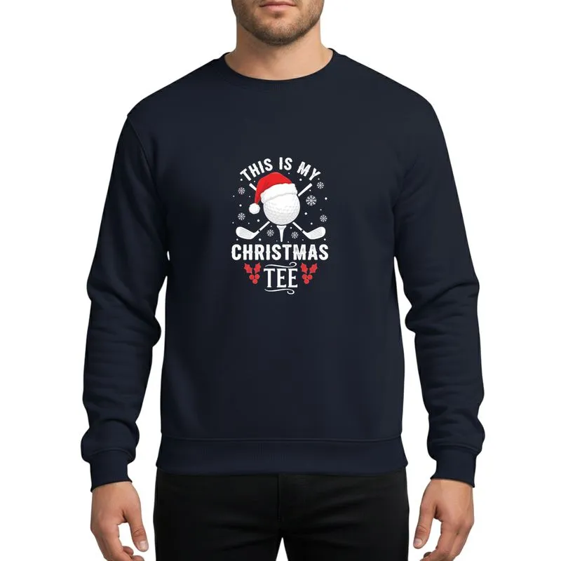 Festive Golf Enthusiasts' Vintage Christmas Golf Ball Santa Hat Crossed Clubs Red White Slogan Holly Snowflakes Sweatshirt - 1