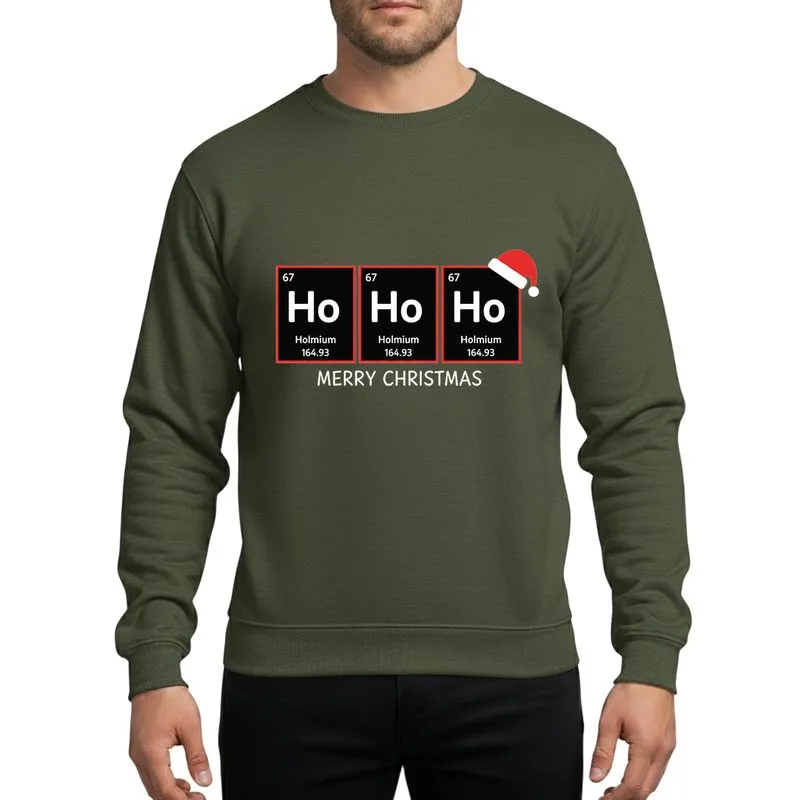 Science Lovers' Whimsical Holmium Element Periodic Table Black Red Christmas Santa Hat Design Sweatshirt - 1