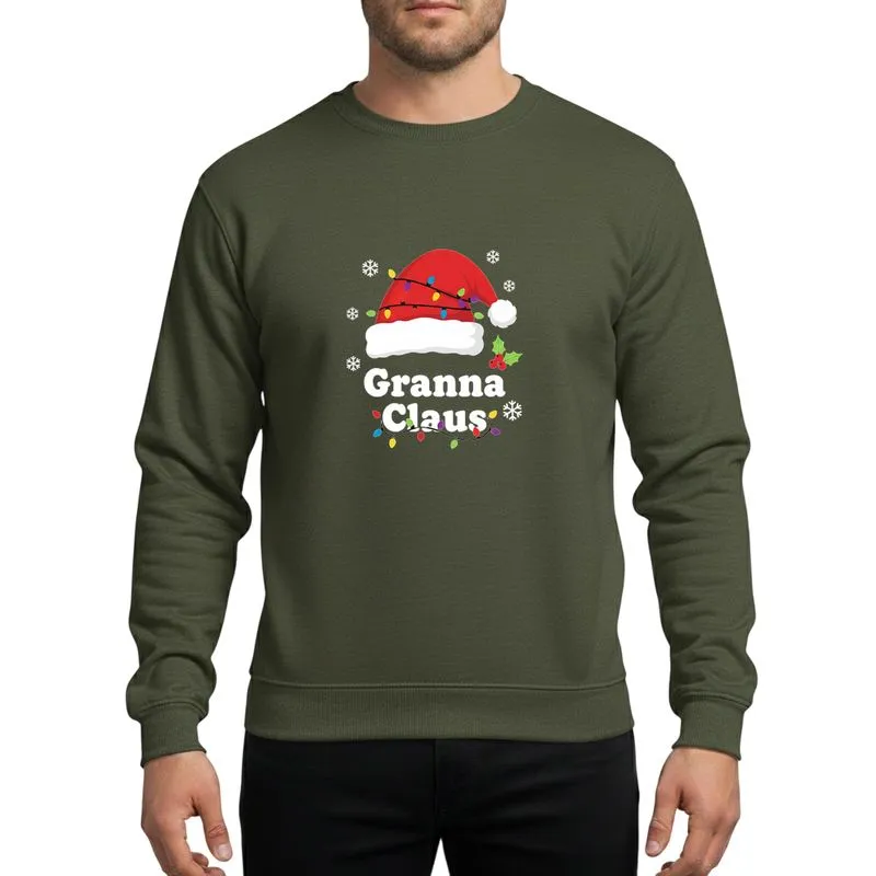 Grandma's Festive Holiday Granna Claus Classic Red Santa Hat Multicolored Lights Holly Berries Snowflakes Sweatshirt - 1