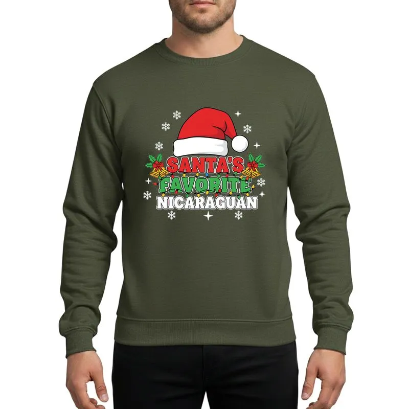 Nicaraguan Heritage Christmas Festive Santa Hat Holly Golden Bells Red Green White Design Sweatshirt - 1