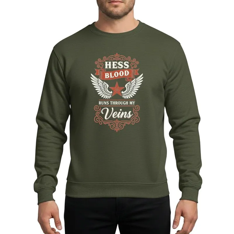Family Heritage Enthusiasts' White & Crimson Orange Ornate Hess Family Lineage Banners Wings Star Sweatshirt - 1
