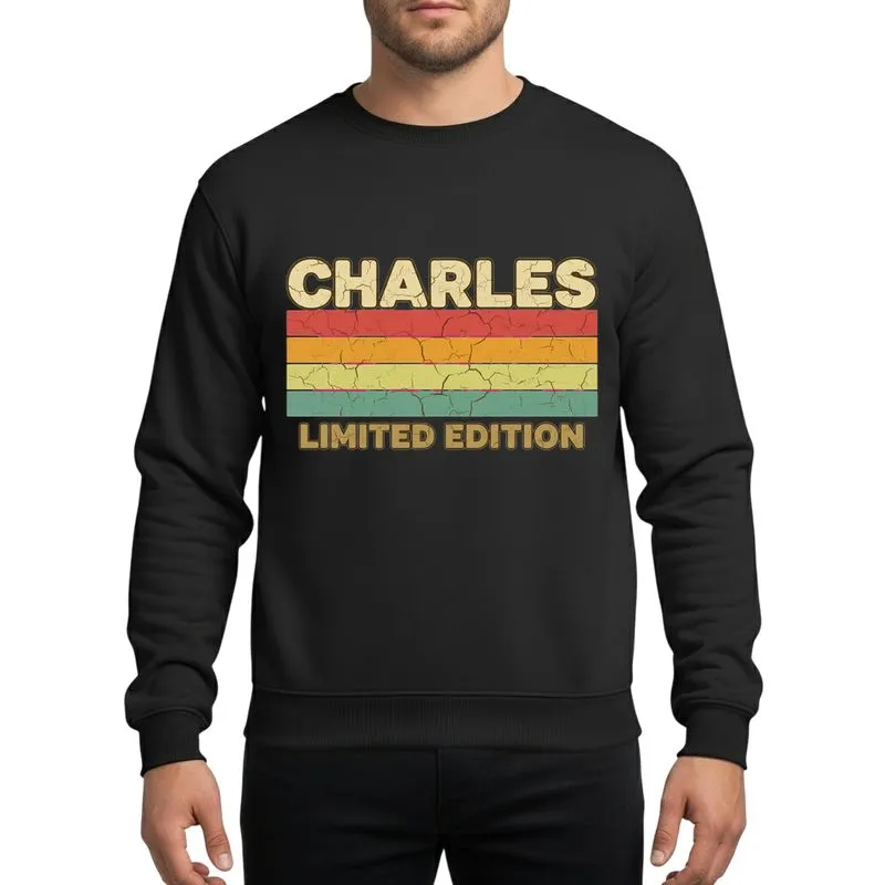 Vintage Style Admirers Retro 'Charles' Distressed Beige Typographic Five Muted Stripe Grunge Design Sweatshirt - 1