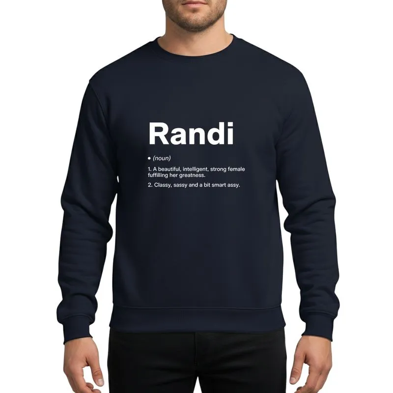 Women's Bold White Randi Name Definition Empowering Female Typography on Vibrant Green Sweatshirt - 1