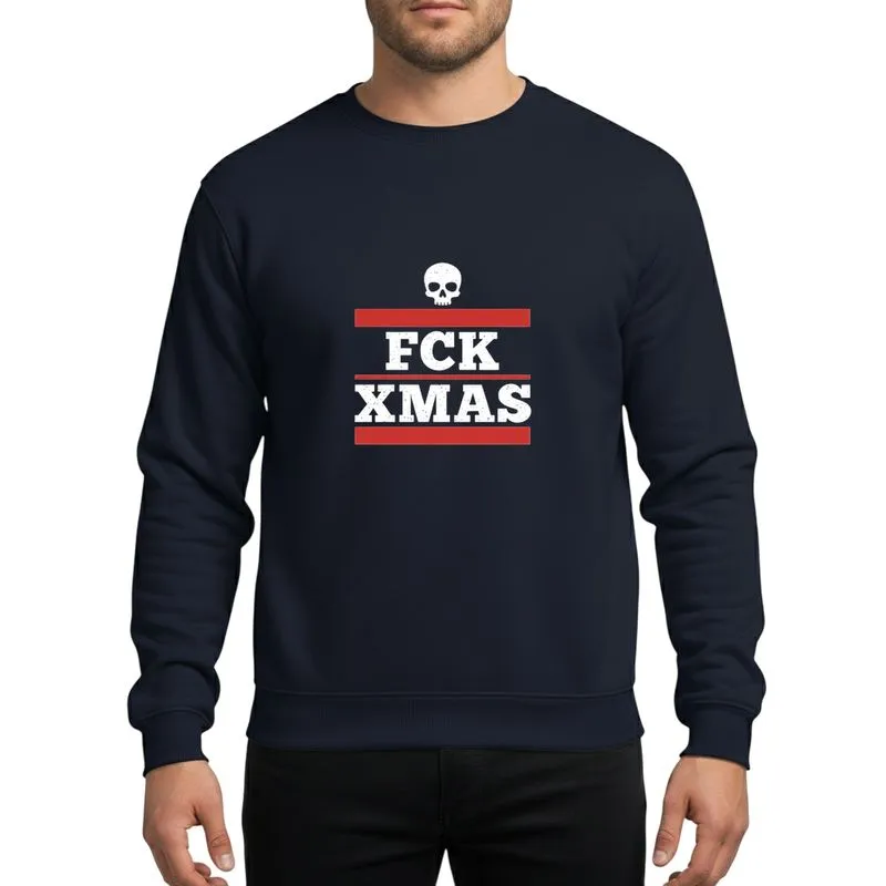 Alternative Style Enthusiasts Minimalist White Skull & Distressed Slab-Serif Text with Bold Red Bars Sweatshirt - 1