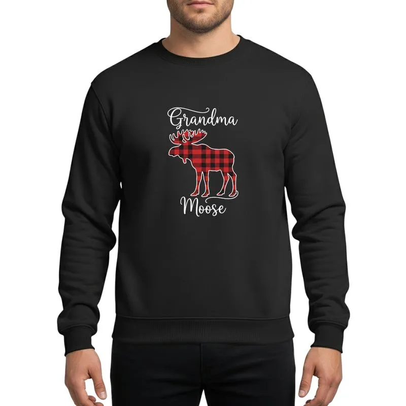 Grandmas' Hand-Drawn Rustic Red & Black Buffalo Plaid Moose White 'Grandma Moose' Script Sweatshirt - 1