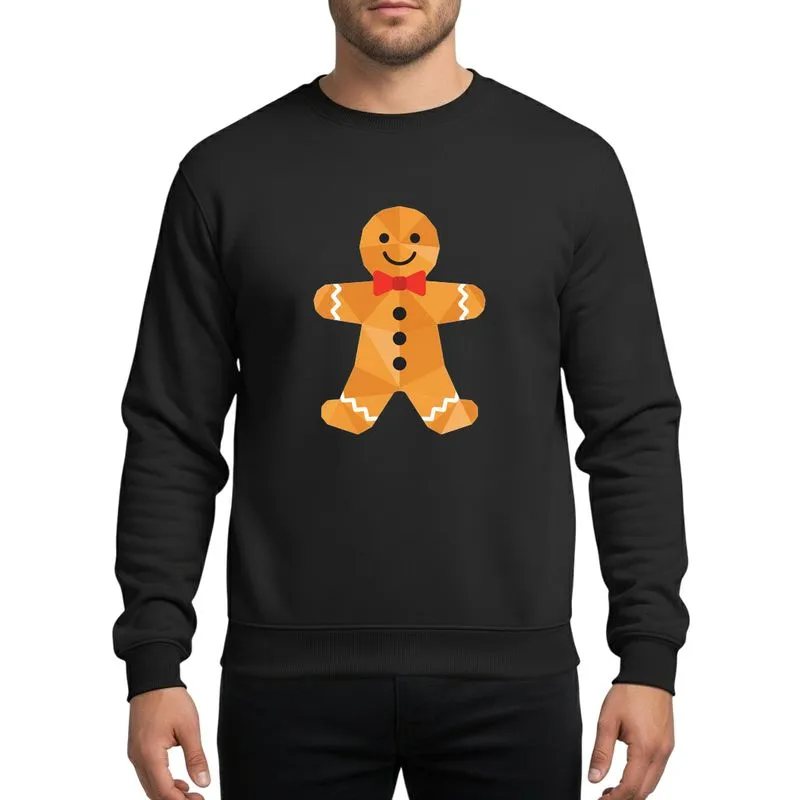 Christmas Lovers' Geometric Mosaic Gingerbread Man Warm Orange-Brown Red Bow Tie White Zigzag Icing Sweatshirt - 1