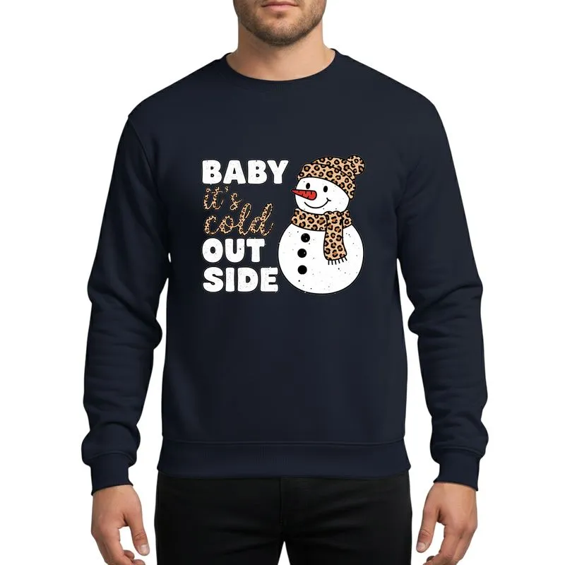 Women's Retro Distressed Snowman Leopard Print White Red Tan Brown Christmas Artwork Sweatshirt - 1