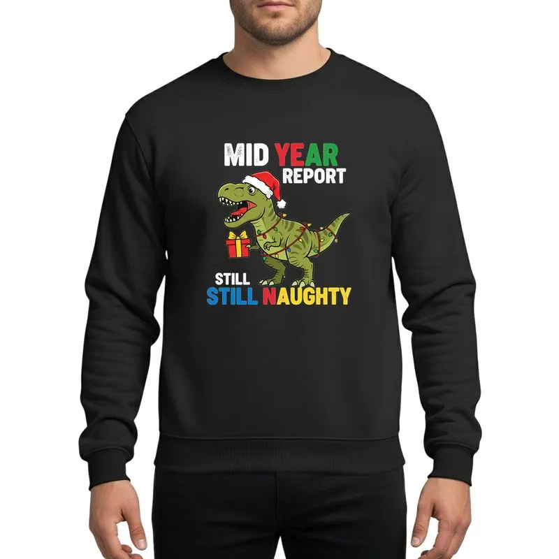 Kids' & Boys' Playful Olive T-Rex Santa Hat Christmas Lights Still Naughty Holiday Design Sweatshirt - 1