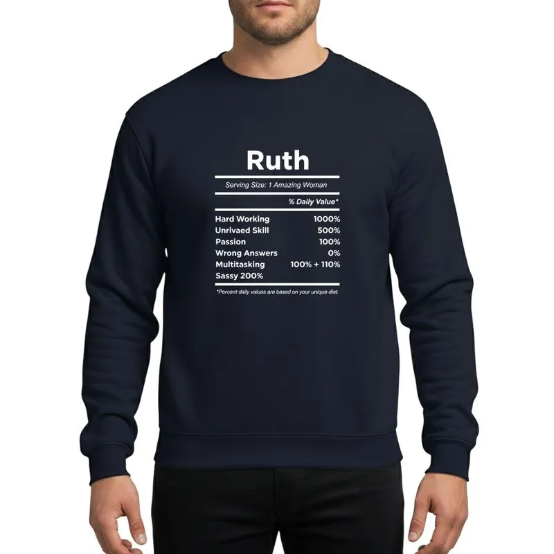 Gift For Ruth White Minimalist Nutrition Facts Parody Empowering Trait List Sweatshirt - 1