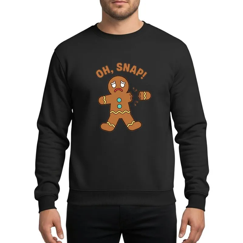 Holiday Humor Lovers' Whimsical 'Oh Snap!' Gingerbread Cookie Teal Buttons Graphic Sweatshirt - 1