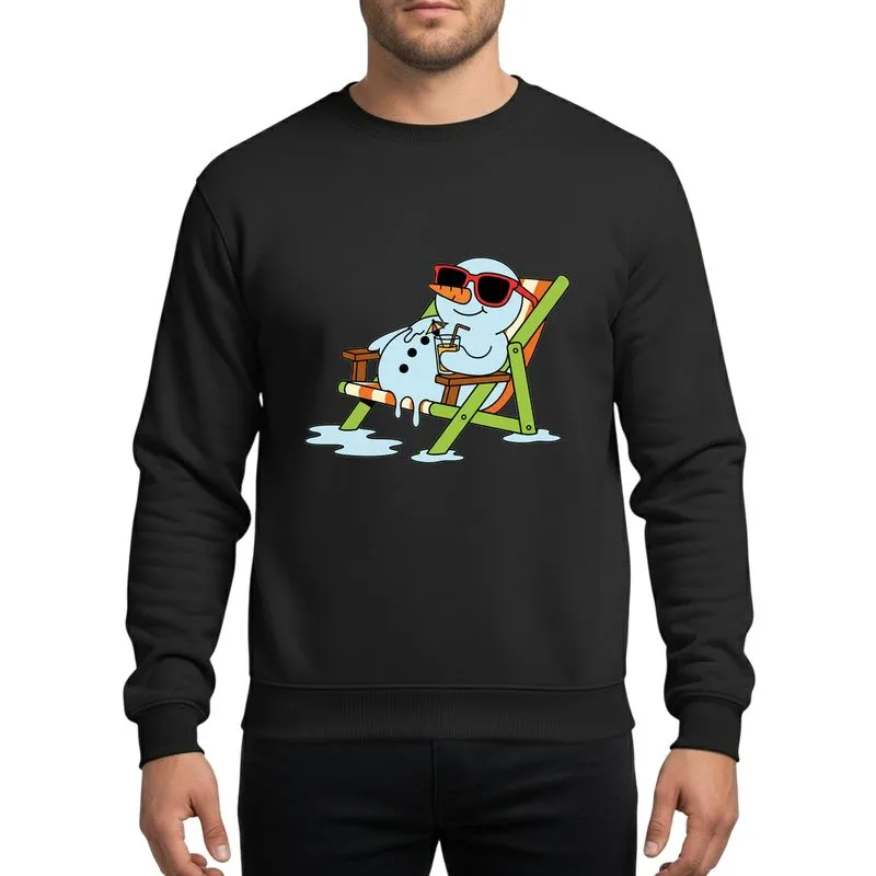 Summer Fun Seekers' Whimsical Melting Snowman Beach Lounger Red Sunglasses Cocktail Orange Cream Striped Chair Sweatshirt - 1