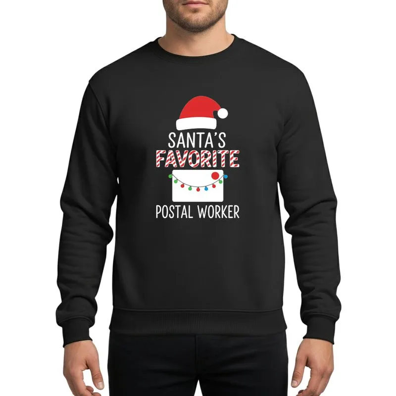 Postal Worker Holiday Festive Red White Santa Hat Candy Cane Favorite Mail Envelope Christmas Lights Design Sweatshirt - 1