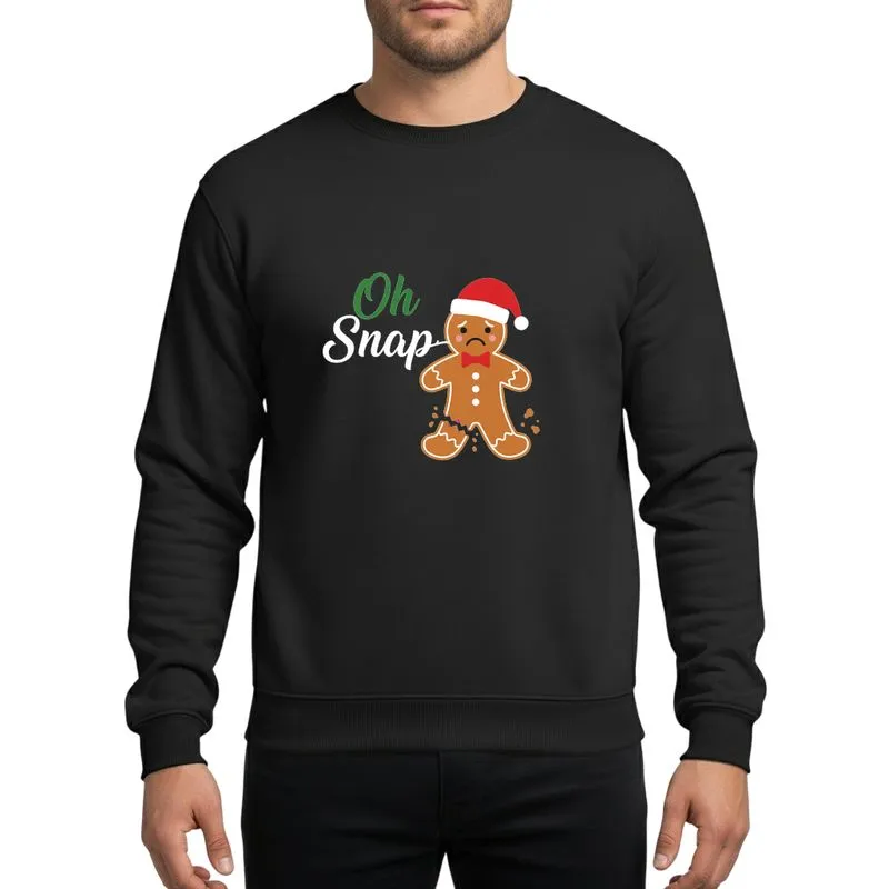 Family Holiday Humor Whimsical Snapped Gingerbread Man Red Santa Hat Green White Oh Snap Text Sweatshirt - 1