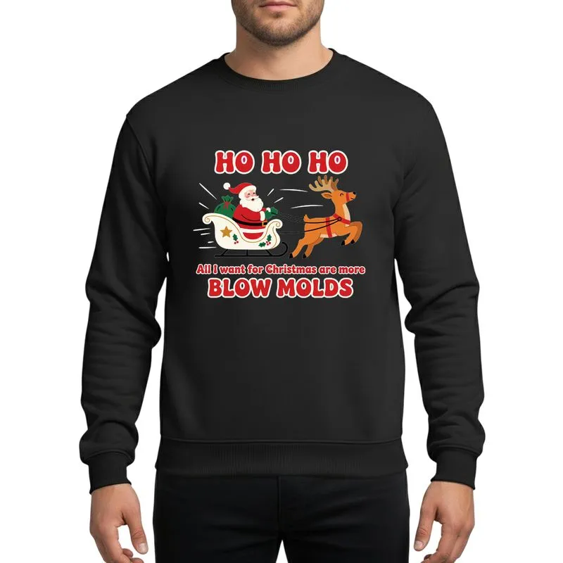Vintage Christmas Lovers' Ho Ho Ho Blow Mold Style Santa Sleigh Retro Red Green Holiday Artwork Sweatshirt - 1