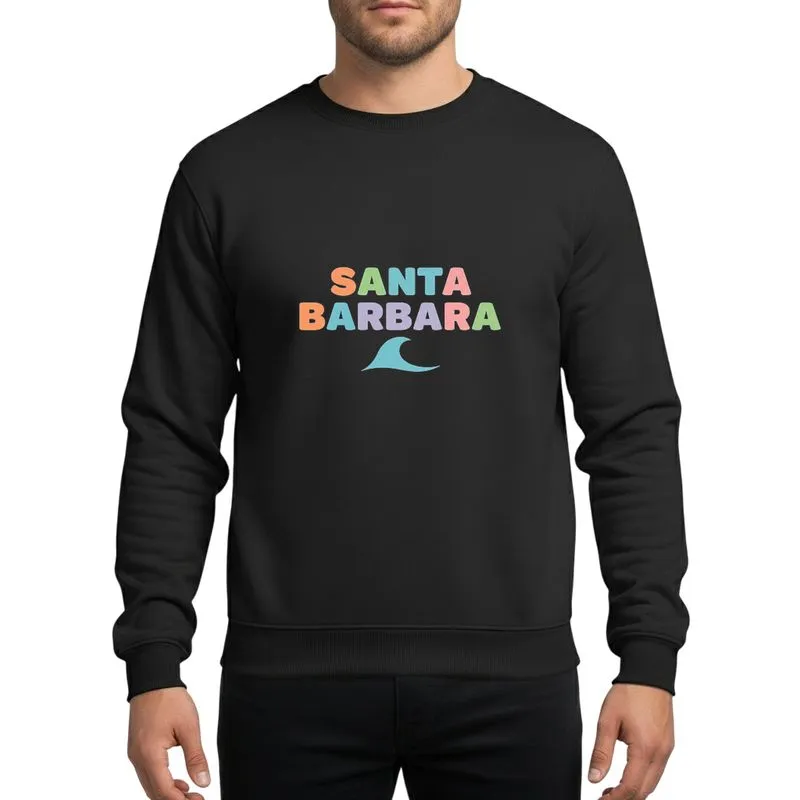 Coastal Lifestyle Fans' Santa Barbara Pastel Color Blocky Retro Text Minimalist Wave Graphic Sweatshirt - 1
