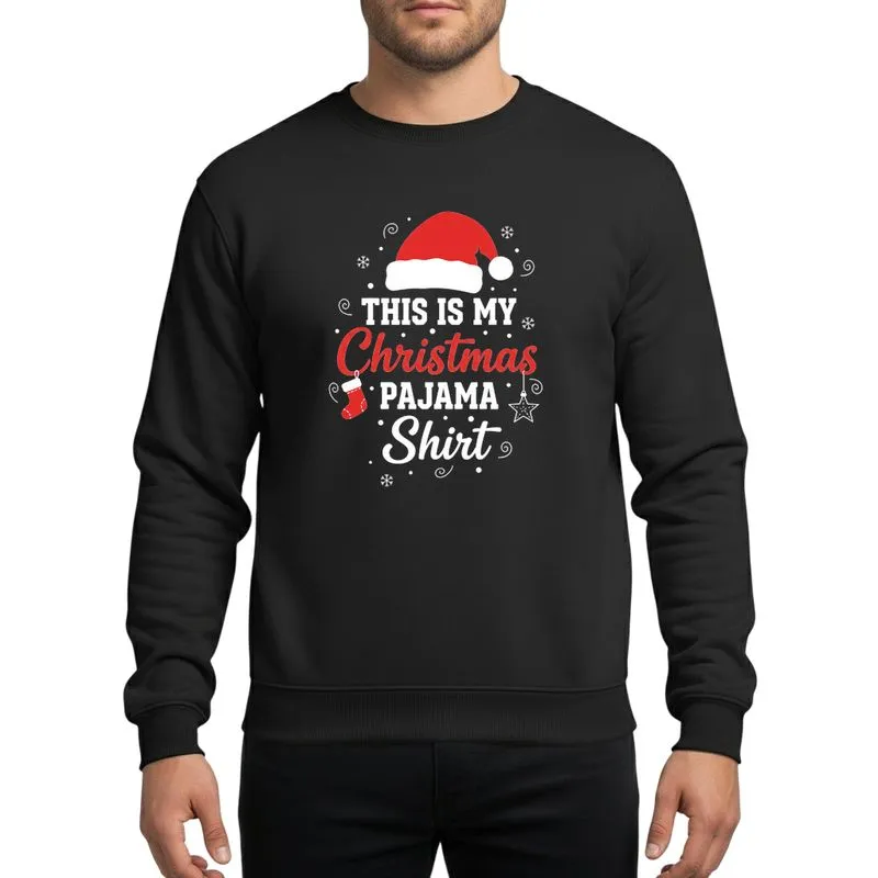 Family Christmas Festive Red White Script Block Text Santa Hat Stocking Star Snowflakes Sweatshirt - 1