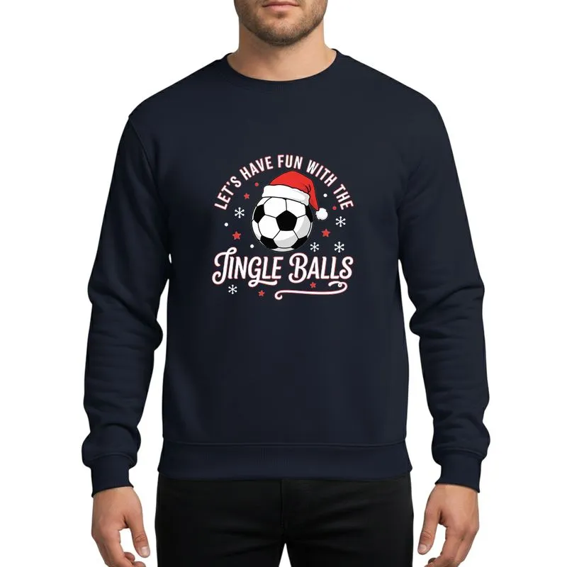 Christmas Soccer Fans' Humorous Black & White Soccer Ball Red Santa Hat JINGLE BALLS Design Sweatshirt - 1