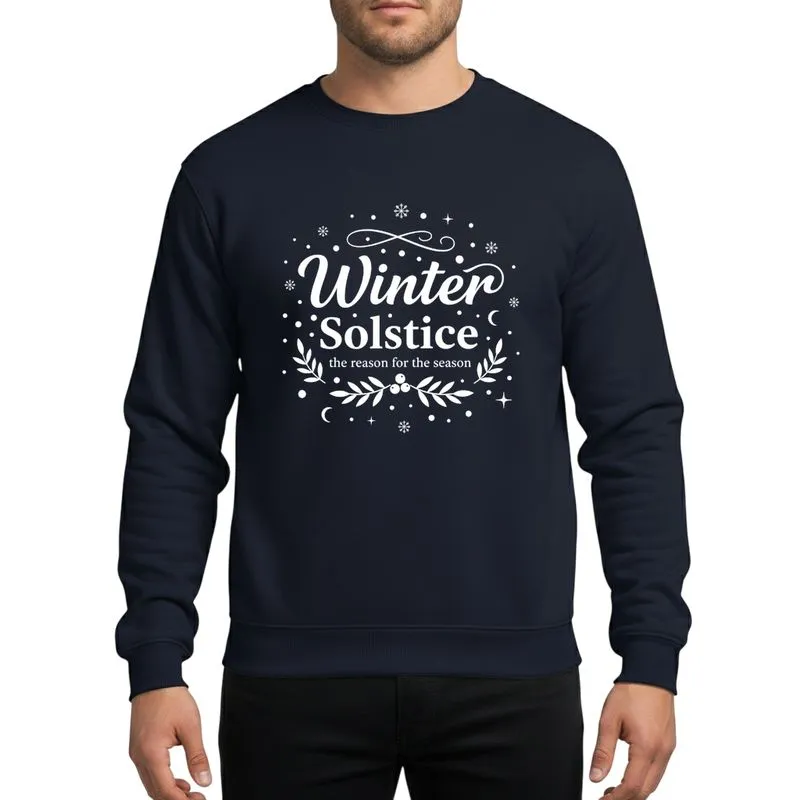 Winter Solstice Fans White Script & Serif Typography, Snowfall, Holly & Celestial Motifs Sweatshirt - 1