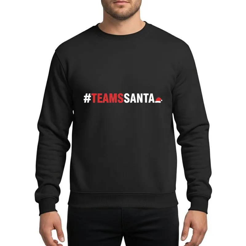 Holiday Enthusiasts' Bold White Red #TEAMSANTA Typography Vibrant Green Festive Santa Hat Graphic Sweatshirt - 1