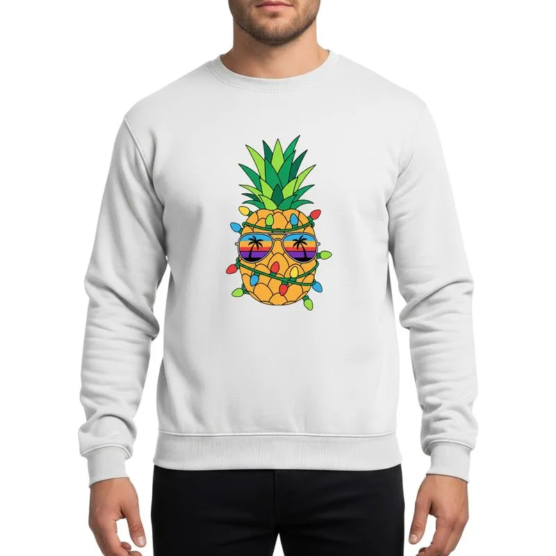Holiday Lovers' Golden Pineapple Aviator Sunglasses Tropical Sunset Lenses Green Christmas Lights Festive Vector Art Sweatshirt - 1