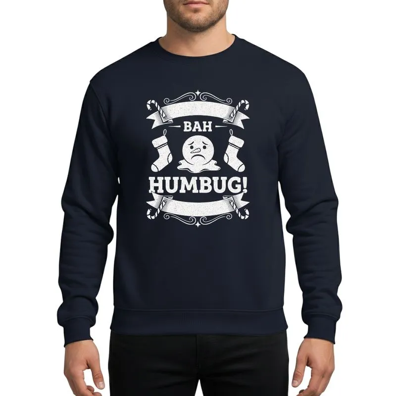 Christmas Skeptics' Distressed White Bah Humbug Snowman Stockings Candy Cane Banners Sweatshirt - 1