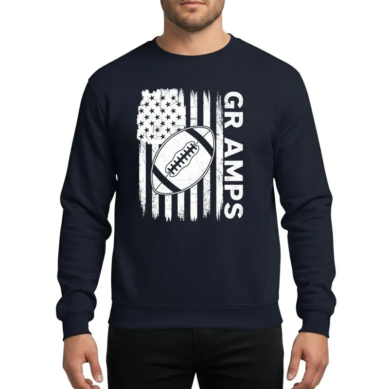 Gramps' Patriotic Distressed American Flag Vintage Football Black & White Design Sweatshirt - 1